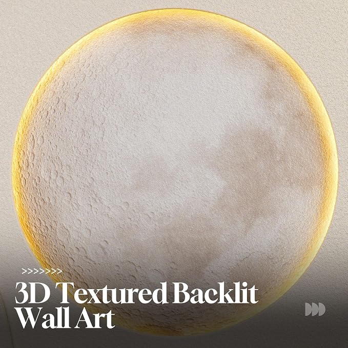 Cuspin Large White 3D LED Moon Wall Art, 24x36 In | Modern minimalist style, Warm lighted lunar, Cream tones textured design, For living room bedroom dining room hallway - Image 8