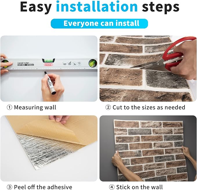 Art3d 20-Pack Durable Faux Brick Peel and Stick 3D Wall Panels, Gray Brown | Coverage: 105 Sq. Ft, Waterproof, Oil-Proof, Easy to Wipe, Decorative, Ideal for Bedroom, Kitchen - Image 9