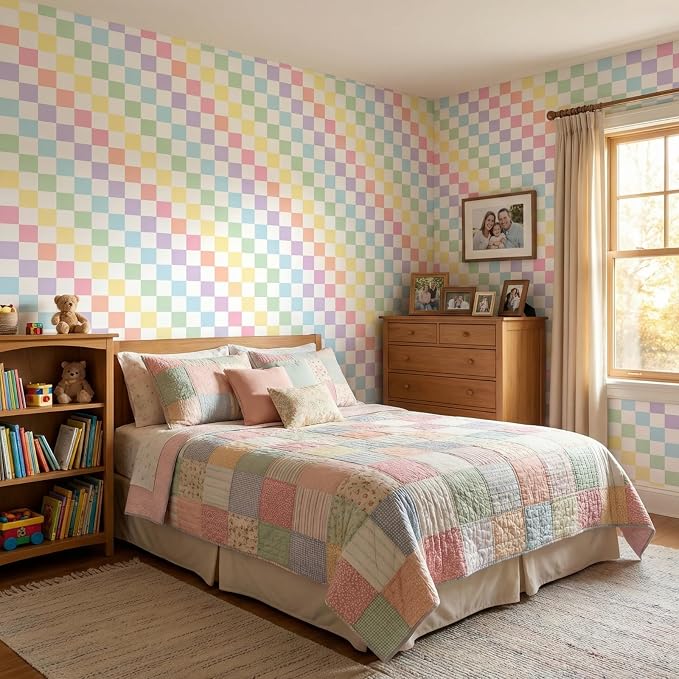 Drydiet Pastel Checker Wallpaper Peel and Stick Contact Paper 15.8 x 118.1 | Self Adhesive, Pastel Rainbow Checkered Design, Easy Apply Remove, for Home Locker Dorm Classroom Living Room Decor - Image 6