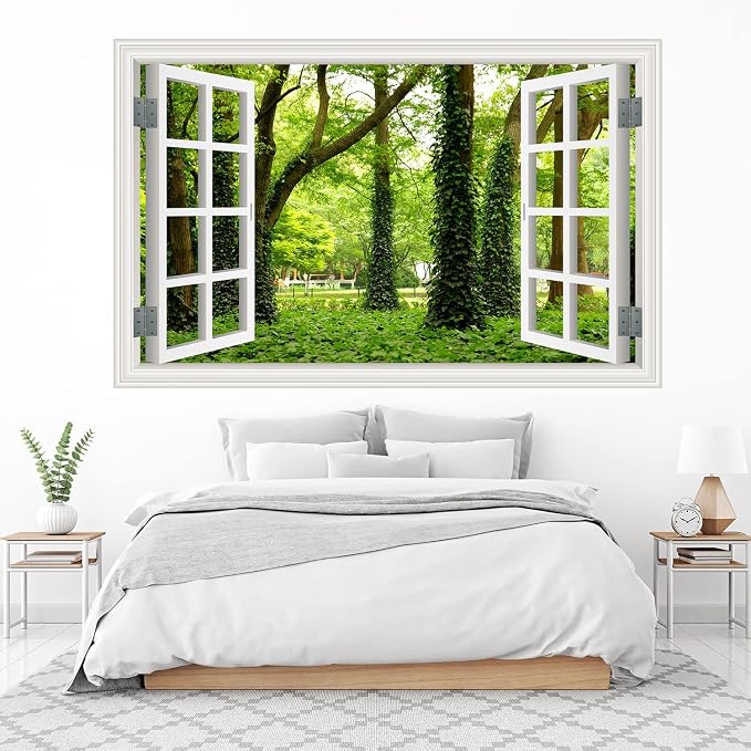 Lmyhome Fake Window Wall Mural Green Grass Forest (64"x48") | Peel and Stick Faux Window Wall Sticker Decal Poster for Bedroom Home Decor - Image 8