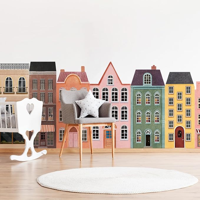 Watercolor Towns Village Wall Decal, Peel and Stick Nursery Mural Wall Stickers for Kids, Boys and Girls Room, Bedroom & Toddler Room Decor - Image 7