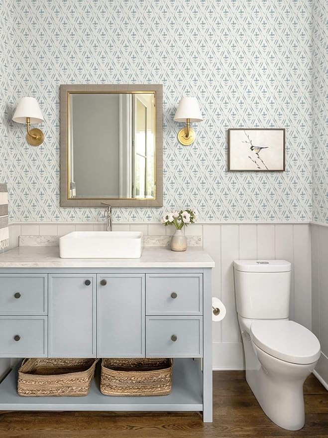 Heroad Blue Peel and Stick Wallpaper Farmhouse Floral Wall Paper Rustic Cottage Contact Paper Vintage Gingham Geometric Self Adhesive Removable Wallpaper for Bedroom Kitchen Cabinet 17.3''x78.7'' - Image 9