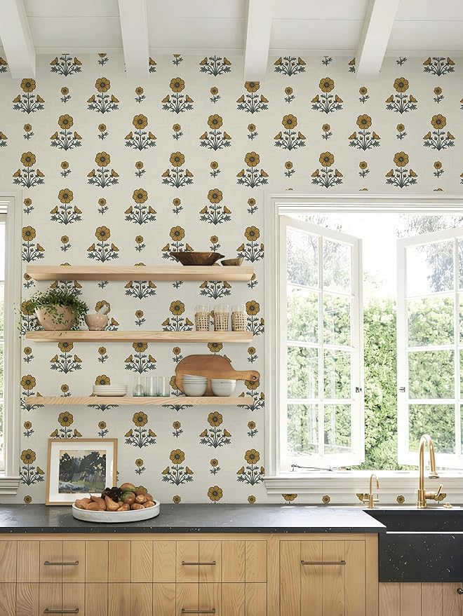Vintage Floral Wallpaper Floral Peel and Stick Wallpaper for Bathroom 393"×17.3" Daisy Wall Paper Yellow and Green Cottagecore Contact Paper for Nursery Kitchen Self-Adhesive Vinyl Waterproof - Image 9