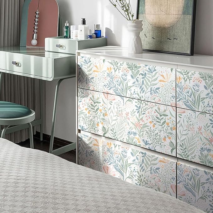 Fititem Floral Peel and Stick Wallpaper Boho Modern Wall Paper 17.3”×787” | Wildflower Self Adhesive Contact Paper for Cabinet Fun Nature Removable Waterproof Wallpaper for Bathroom Kids Bedroom Decor - Image 7