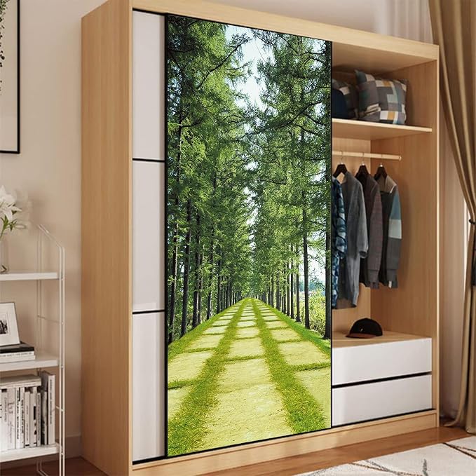 artfanke 3D Peel and Stick Door Sticker 33.5"x84.6"- Self-Adhesive Door Wallpaper Murals Decal-Green Forest Lawn Wall Poster for Home Decor (2 Sheets/Set) - Image 7