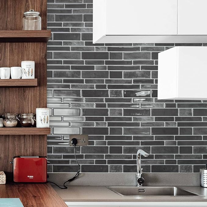 Art3d Marble Peel and Stick Backsplash, 10-Sheet, 12" x 12", Smoky Black | Lightweight, Self Adhesive, Moisture Resistant, Easy to DIY, Modern Style, for Kitchen, Bedroom, Ideal for New Home Buyers - Image 8