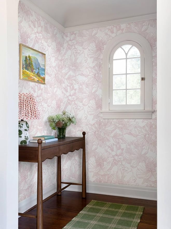 Ismoon Large Floral Peel and Stick Wallpaper Boho White/Pink Contact Paper 17.3inx6.5ft Removable Self Adhesive Bedroom Cabinet Mural Wall Decor Vinyl Roll - Image 9