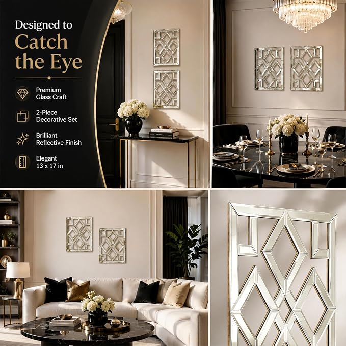 Square Decorative Wall Mirror 13 x 17 Inch, Silver Frameless Mirror Wall Decor with Beveled Edge, Modern Wall Mounted Accent Mirror for Living Room, Bedroom, Hallway, Set of 2 - Image 7
