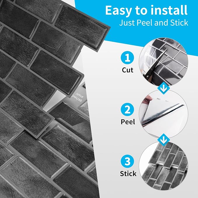 Art3d 10-Pack Marble Peel and Stick Backsplash, 12 x 12 in, Smoky Black | Strong Adhesion, Lightweight, Cuttable, Waterproof, Fadeless, Crack Resistant, for Kitchen, Bedroom, Ideal for Recently Moved - Image 8