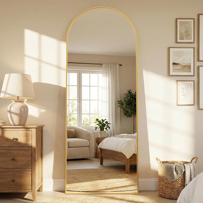 58"x18" Arched Full Length Mirror, Full Body Floor Mirror, Gold - Image 9