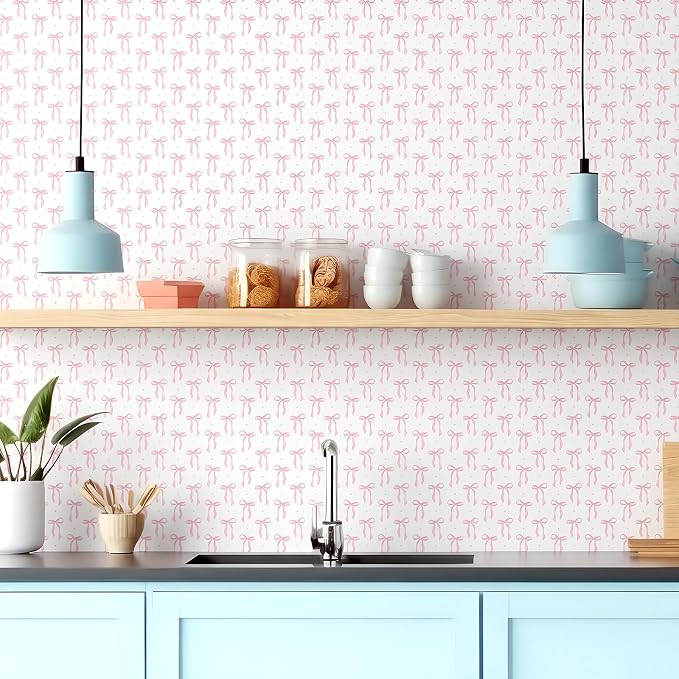 Drydiet Pink Bow Wallpaper Peel and Stick Contact Paper 11.8 x 78.7 | Self Adhesive, Pink Bow Coquette Design, Easy Apply Remove, Wall Sticker for Home Locker Dorm Classroom Living Room Decor - Image 6