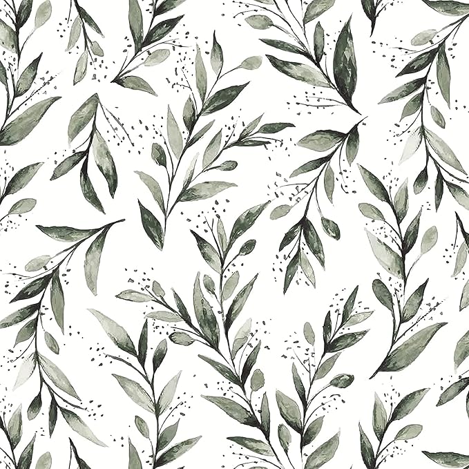 Livebor Green Leaf Peel and Stick Wallpaper Olive Leaf Contact Paper 17.7inch x 393.7inch Sage Green Wallpaper Peel and Stick Eucalyptus Farmhouse Wall Paper Neutral Self Adhesive Decorative Vinyl | Olive Leaf Peel and Stick Wallpaper Eucalyptus Farmho... - Image 9