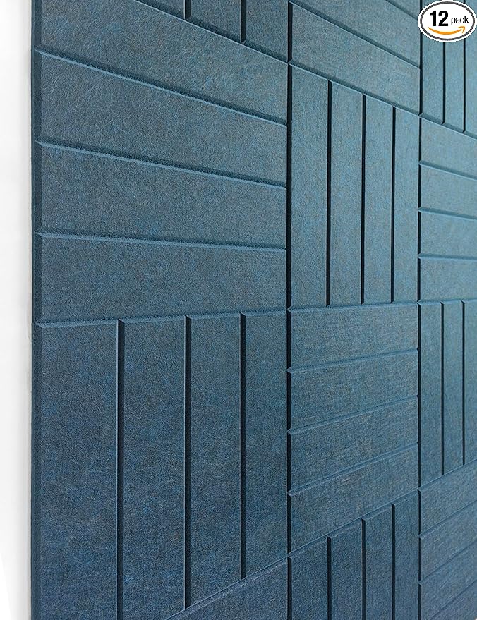 11.18" Square Acoustic Panels 12-Pack - Sound Absorbing Wall Panels, Noise Reducing Soundproof Decorative Felt Tiles for Home Office, Studio, Living Room - Prussian Blue by DesignerManufacturerofInnovativeBulletinBoardSolutionsforHomeOffice