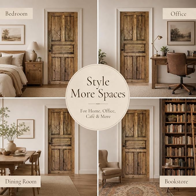 Door Stickers Peel & Stick Murals-Wall Covers Decorative Decal Wooden | 30.3"W x 78.7"H, 3D Wooden Wallpaper,Waterproof Removable Opaque Vinyl Self Adhesive Fake Door Decor for Home Office - Image 7