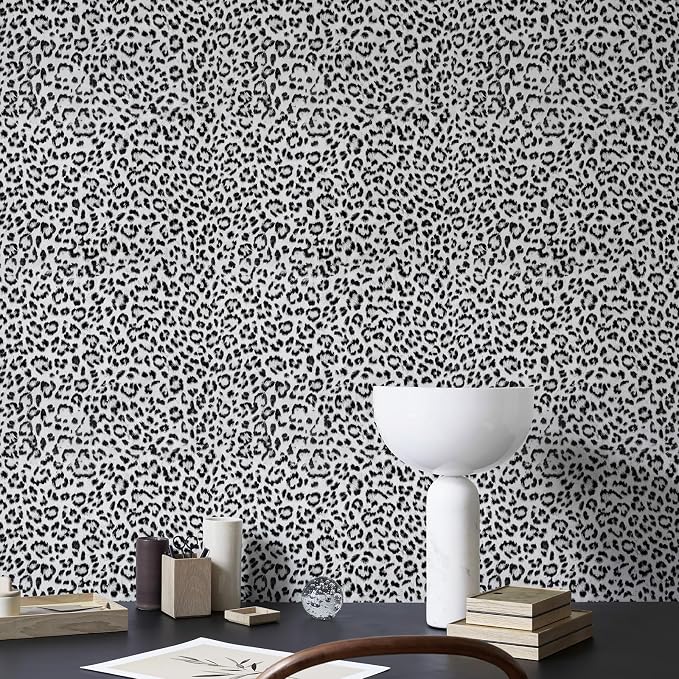 Leopard Print Peel and Stick Wallpaper, Waterproof Removable Self Adhesive Textured Wall Paper, Black and White Unique Funky Cheetah Contact Paper for Bedroom and Bathroom 120"X17.3"(14.4 sq. ft) - Image 7