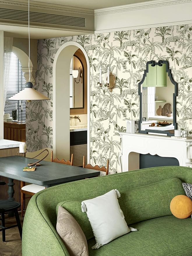 Heroad Boho Jungle Peel and Stick Wallpaper Beige and Green Contact Paper 17.3"x196" Animal Wall Paper Removable Self Adhesive Leopard Wallpaper for Cabinets Waterproof Bathroom Vinyl Roll - Image 9