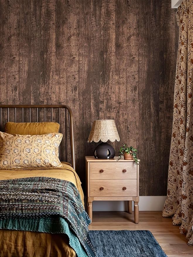 Dimoon315''x17.7" Wood Peel and Stick Wallpaper Removable Dark Brown Thicken Waterproof Wood Wallpaper Brown Wood Contact Paper Wood Plank Grain Rustic Self Adhesive Vintage Texture Cabinet Vinyl Roll - Image 9