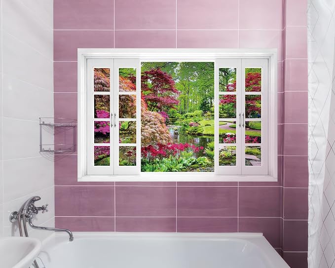 FLFK Fake Window Wall Mural - Garden View with Maple Treest Peel and Stick Decal, 48 x 32 inches, Set of 2 Sheets - Image 6