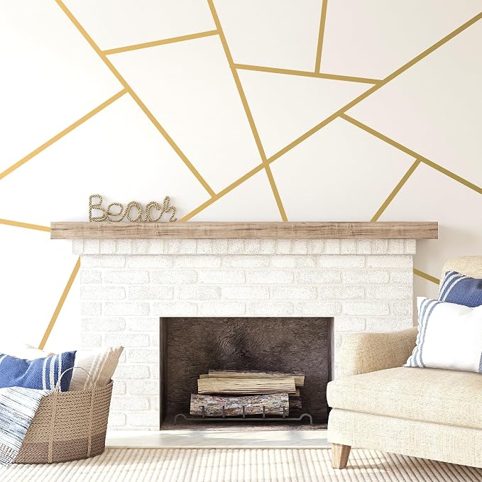 Large Gold Modern Line Wall Decals, Minimalist Geometric Art Décor | Matte gold vinyl simple lines for a stunning custom bold accent wall. Peel and stick for home, bedroom, living room, office. - Image 7