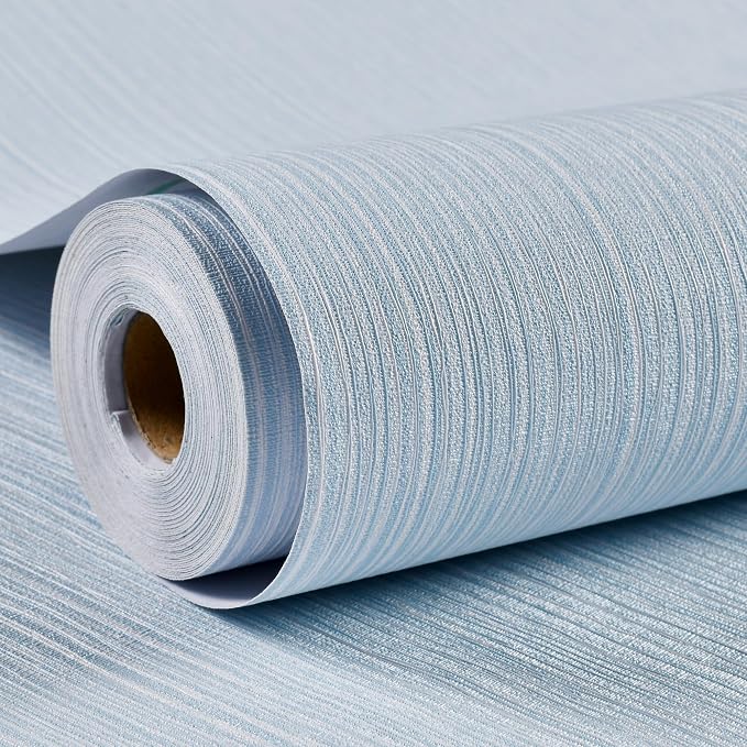Haimin Grasscloth Wallpaper Textured 24in X 393in Fabric Contact Paper Light Blue Wall Paper Textured Linen Peel and Stick Self-Adhesive Thick Vinyl Embossed Film Wallpaper - Image 9