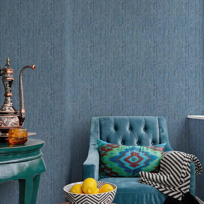 JiffDiff Woven Wallpaper Peel and Stick 17.3" x 800" Colorful Paint Grasscloth Contact Paper Textured Waterproof Self Adhesive Stick on Wallpaper(96 sq.ft Dark Blue) - Image 6