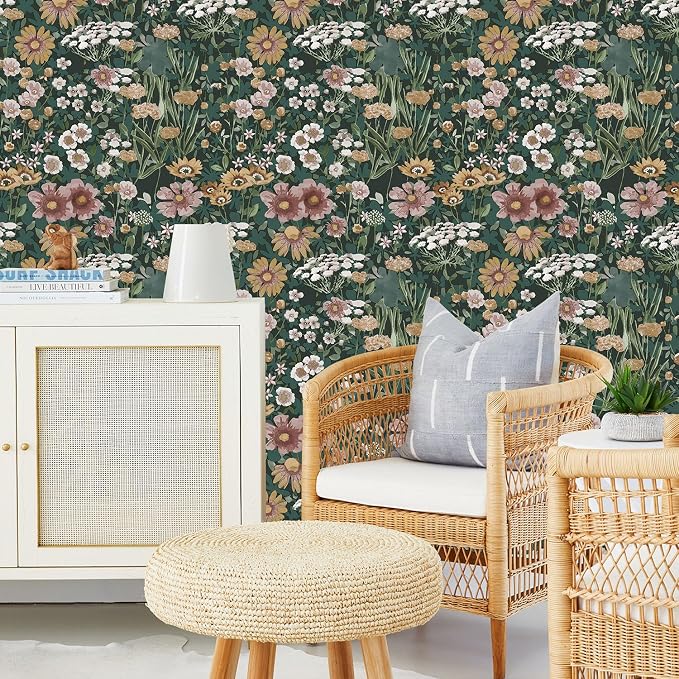 Orainege Peel and Stick Wallpaper Boho Vintage Floral Wallpaper | 16.9inx196.8in Daisy Wallpaper Self Adhesive Floral Contact Paper for Bedroom Bathroom Accent Wall Decor Removable - Image 7