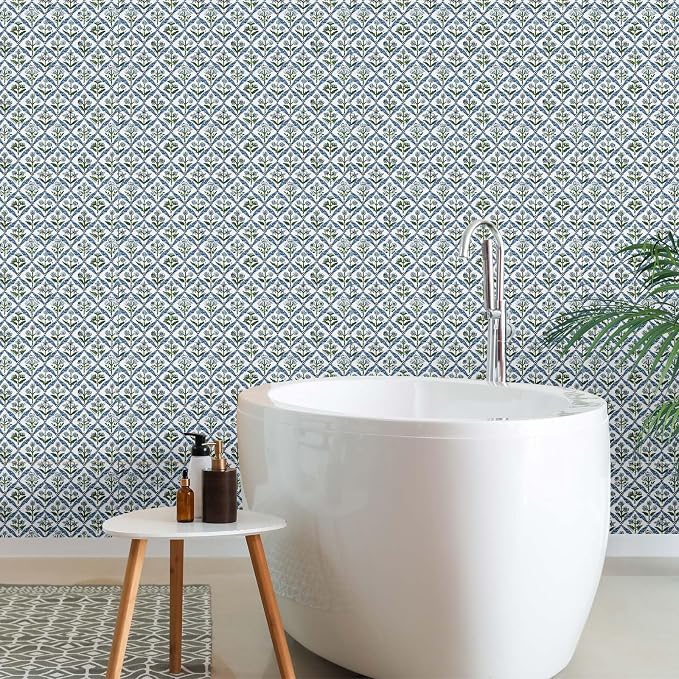 Drydiet Block Print Wallpaper Peel and Stick Contact Paper 15.8 x 118.1 | Self Adhesive, Vintage Floral Design, Easy Apply Remove, Wall Sticker for Home Locker Dorm Classroom Living Room Decor - Image 6