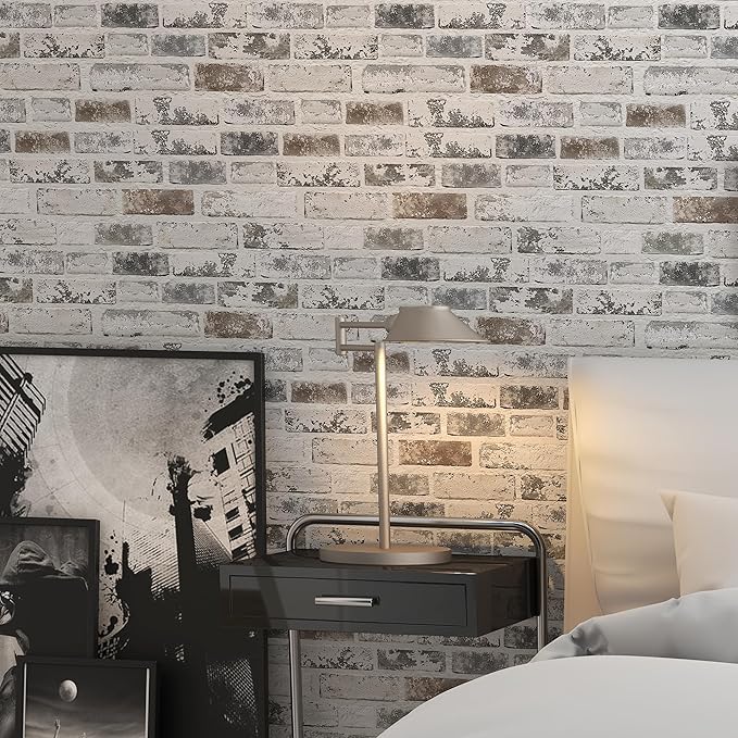 PeonyQueen Brick Peel and Stick Wallpaper 17.3"x78.8" 3D Brick Wallpaper | Self Adhesive Removable Wallpaper Grey and White Textured Vintage Contact Paper for Fireplace Kitchen Home Decoration Vinyl - Image 7
