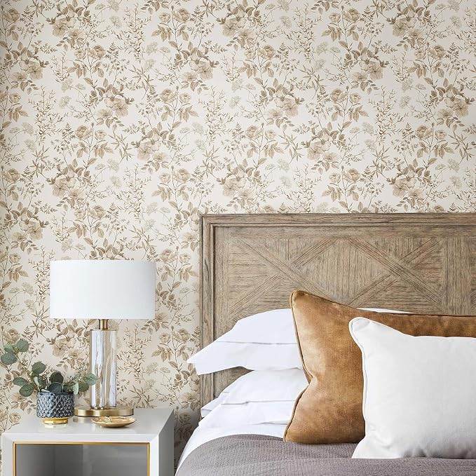 Erfoni Beige Floral Peel and Stick Wallpaper Boho Floral Leaf Contact Paper | 16.9" x197" Boho Self Adhesive Wallpaper Flower DIY Removable Decoration Wallpaper for Livingroom Accent Wall Covering - Image 8