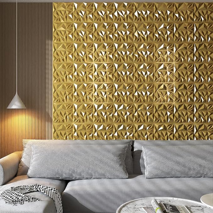 Art3d 33-Pack Modern Diamond Textured 3D Wall Panels, 12 x 12 in, Gold | Light PVC, Waterproof, Scratch Proof, Decorative Wall, Ideal for Home, Office & Commercial Spaces - Image 9