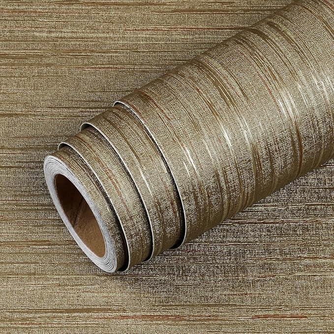 Livelynine 15.8x394 Luxury Gold Textured Wallpaper Peel and Stick Grass Cloth Wallpaper Rolls for Bathroom Kitchen Retro Accent Wall Decor Living Room Modern Removable Vintage Contact Paper for Walls - Image 7