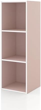 Homes: Inside + Out Apexa 3-Cube Storage Organizer Shelves, Stackable Wood Bookcase Fits Cubby Bins for Organization, Dorm Teen Room Decor & Home Office, Light Pink by HOMESInsideOut