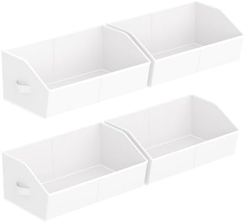 Homsorout Storage Bins for Shelves - Large Trapezoid Closet Shelf Organizer, Fabric Organization Bins with Handles, Storage Baskets for Clothes, Towel, Purse, 4 Pack, White by Homsorout