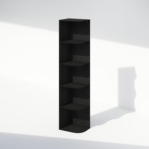 Furinno Reed Corner Shelf, 5-Tier Corner Bookshelf, Book Shelf, Corner Shelves, Storage Rack, for Organization and Storage, Home Office, Living Room, Blackwood - Image 4