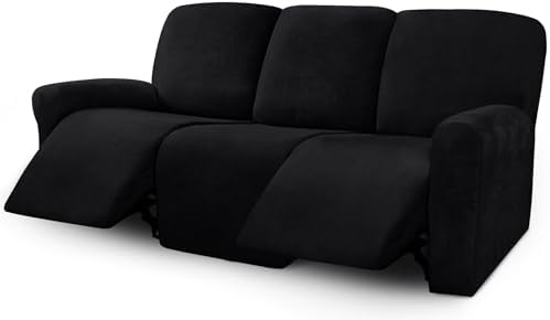 ULTICOR Velvet 8-Pieces Recliner Sofa Covers Stretch Reclining Couch Covers for 3 Cushion Reclining Sofa Slipcovers Furniture Covers Thick Soft Washable (3 Seater Recliner Cover, Black) by ULTICOR