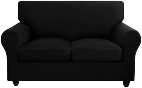 SearchI Stretch Sofa Cover Couch Cover, 3 Pieces Loveseat Slipcover with 2 Separate Cushion Cover, Washable Furniture Protector for Living Room(Loveseat, Silver Black) by SearchI