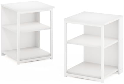 Furinno CAMNUS Side Table Set of 2, 2-Tier Metal Frame, Solid White by Furinno-FitsYourSpaceFitsYourBudget