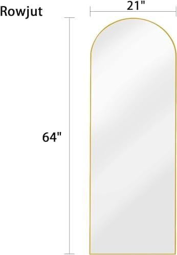 Rowjut 64"x21"Floor Mirror Arched Full Length Mirros, Mirror Floor Length Standing Hanging or Leaning/Large Full Body/Wall Mirror for Bedroom, Living Room, Aluminum Frame, Gold - Image 4