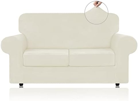 WEERRW Velvet Stretch 3 Pieces Couch Cover for Sofa Washable, Ivory by WEERRW