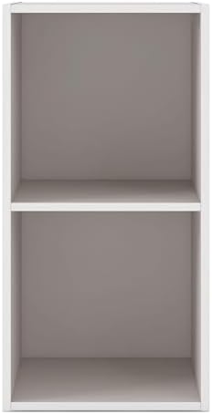 Homes: Inside + Out Apexa 2-Cube Storage Organizer Shelves, Stackable Wood Bookcase Fits Cubby Bins for Organization, Dorm Teen Room Decor & Home Office, Taupe Grey - Image 4