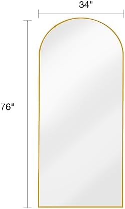 KOMCOTE Arched Floor Mirror - Full Length 76"x34", Oversized Wall Mirror for Bedroom & Living Room, Large Gold Standing Mirror, Durable Framed Floor-Length Mirror - Image 4