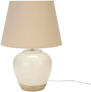 Nourison Home 20" Two-Tone White and Tan Glossy Ceramic Table Lamp, Bedside Nightstand Lamp with Warm Beige Shade for Bedroom, Living Room, Entryway - Image 6