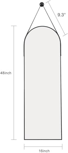 48"x16" Hanging Mirror with Leather Strap,Arched Full Length Mirror with Aluminum Frame Wall-Mounted Hanging Mirrors for Bathroom Vanity Living Room Bedroom Entryway Décor, Black - Image 4