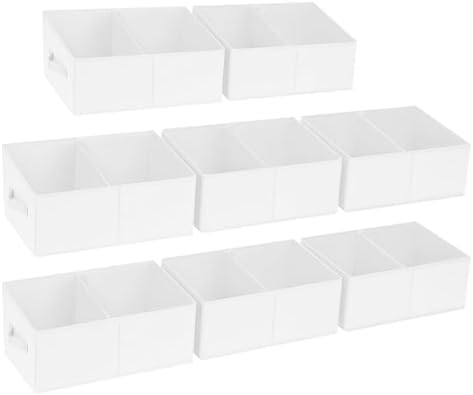 DIMJ Large Closet Shelf Organizer Bins 8 Packs with Handles and Divider, Fabric Trapezoid Storage Baskets, Foldable Clothes Containers Box for Shelf, Towel, Book, Toy, Purse, Hats, White by DiMJ