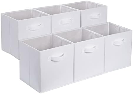 Amazon Basics Collapsible Fabric Storage Cubes Organizer with Handles, Sturdy Storage Bins, White, 10.5-x-10.5-x-11-inch, 6-Pack by AmazonBasics