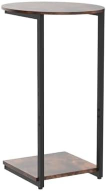 Hosfais Side Table Small End Table, C-Shaped Wood Sofa Table with Metal Frame for Living Room, Bedroom, Small Spaces (Rustic Brown) - Image 5
