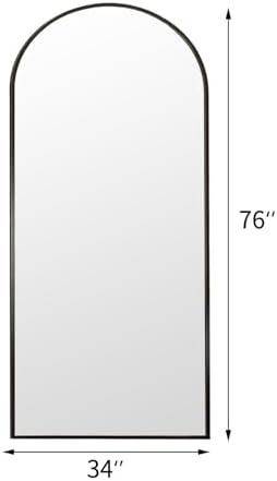 Rowjut Floor Full Length Mirror, Arched Mirrors Full Length 76"x34" Freestanding Large & with Aluminum Frame&Wall Mounted & Hanging or Leaning& Full Body Mirror for Bedroom, Black - Image 3