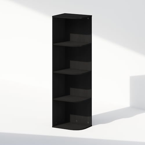 Furinno Reed Corner Shelf, 4-Tier Corner Bookshelf, Book Shelf, Corner Shelves, Storage Rack, for Organization and Storage, Home Office, Living Room, Blackwood - Image 4
