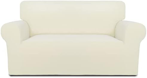 PureFit Stretch Loveseat Covers Fleece Couch Covers for Sofa Ivory by PureFit