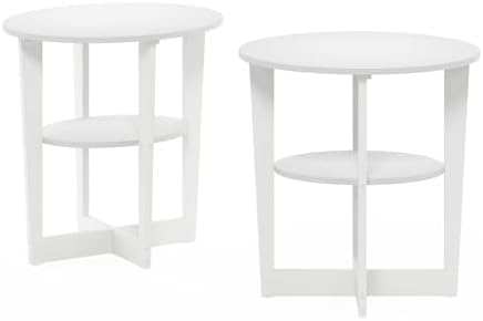 Furinno Jaya 2-Tier Round Side Table Set of 2, Open Shelf, White - Image 5